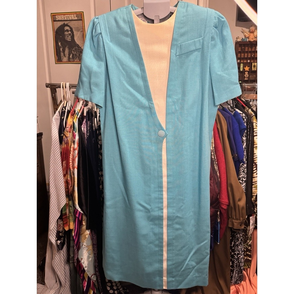 Vintage Leslie Fay‎ Made In USA Blue And White Dress Size 16